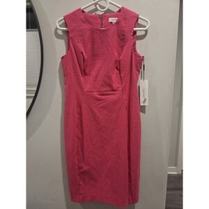 New Calvin Klein Sleeveless Pink Polka Dot Pencil Sheath Dress Size 8p NWT
